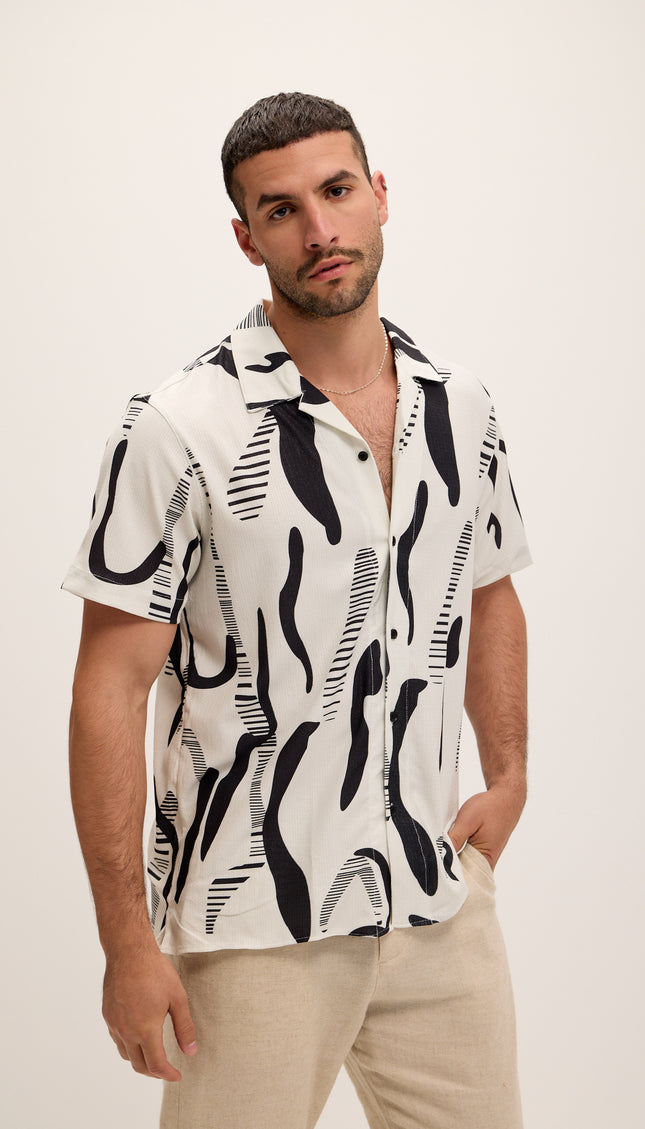 Allover Pattern Camp Collar Shirt - Black White - Ron Tomson