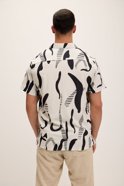 Allover Pattern Camp Collar Shirt - Black White - Ron Tomson