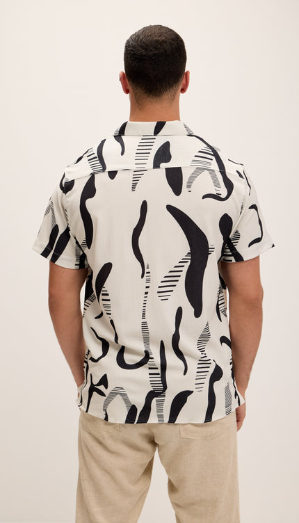 Allover Pattern Camp Collar Shirt - Black White - Ron Tomson