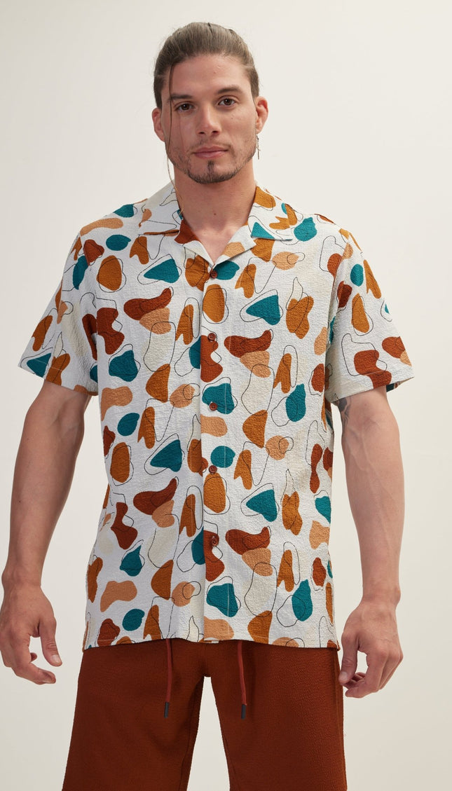 Allover Pattern Camp Collar Shirt - Brown - Ron Tomson