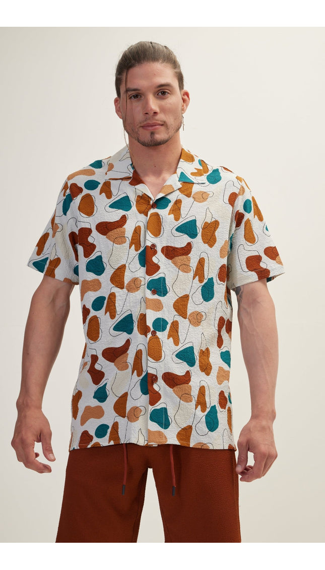 Allover Pattern Camp Collar Shirt - Brown - Ron Tomson