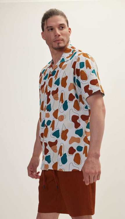 Allover Pattern Camp Collar Shirt - Brown - Ron Tomson