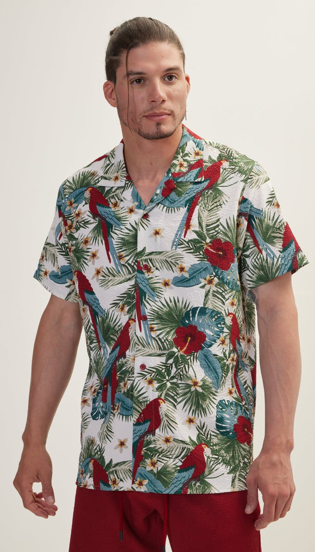 Allover Pattern Camp Collar Shirt - Burgundy - Ron Tomson