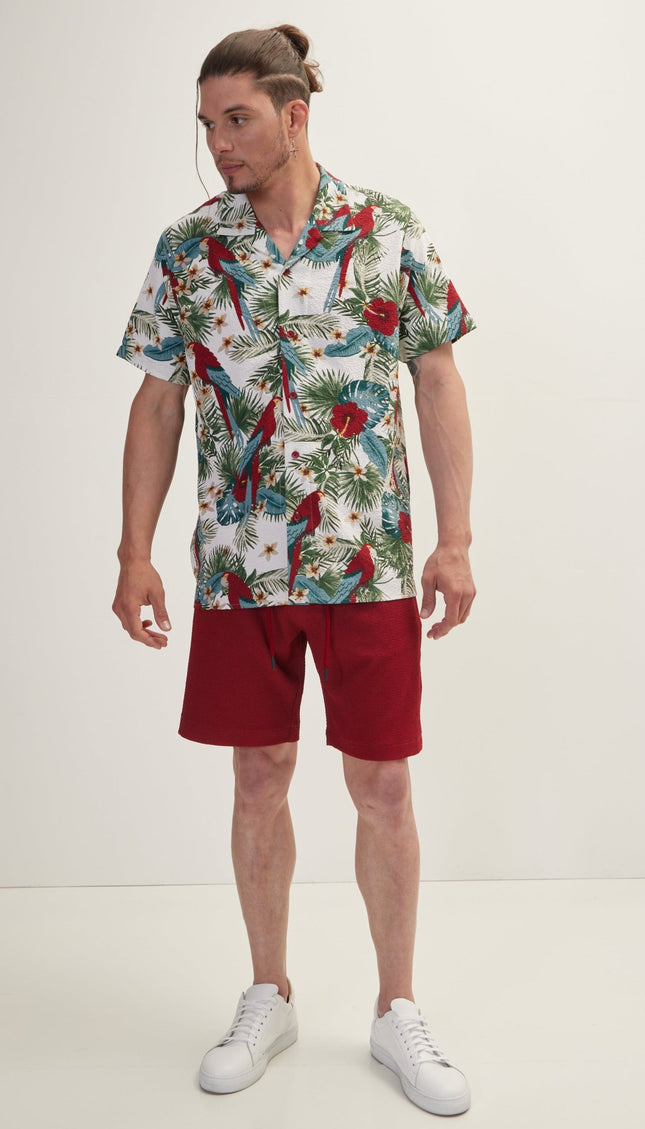 Allover Pattern Camp Collar Shirt - Burgundy - Ron Tomson