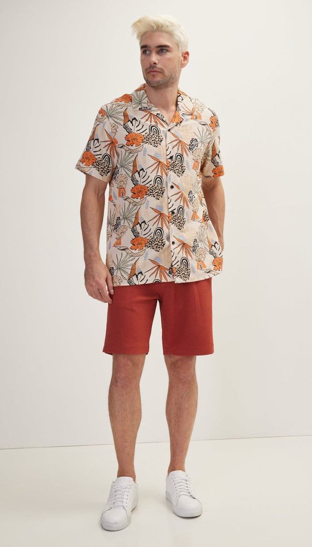 Allover Pattern Camp Collar Shirt - Orange - Ron Tomson