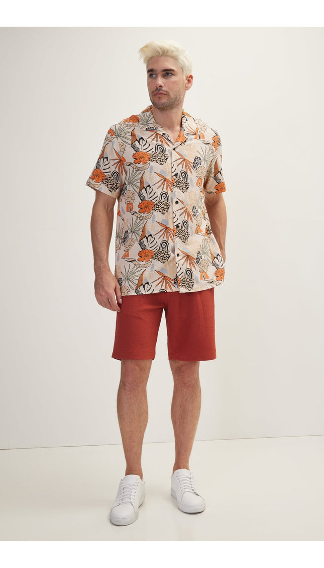 Allover Pattern Camp Collar Shirt - Orange - Ron Tomson