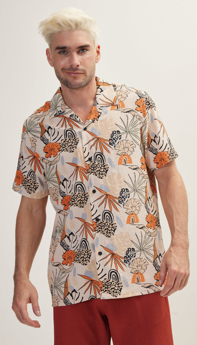 Allover Pattern Camp Collar Shirt - Orange - Ron Tomson