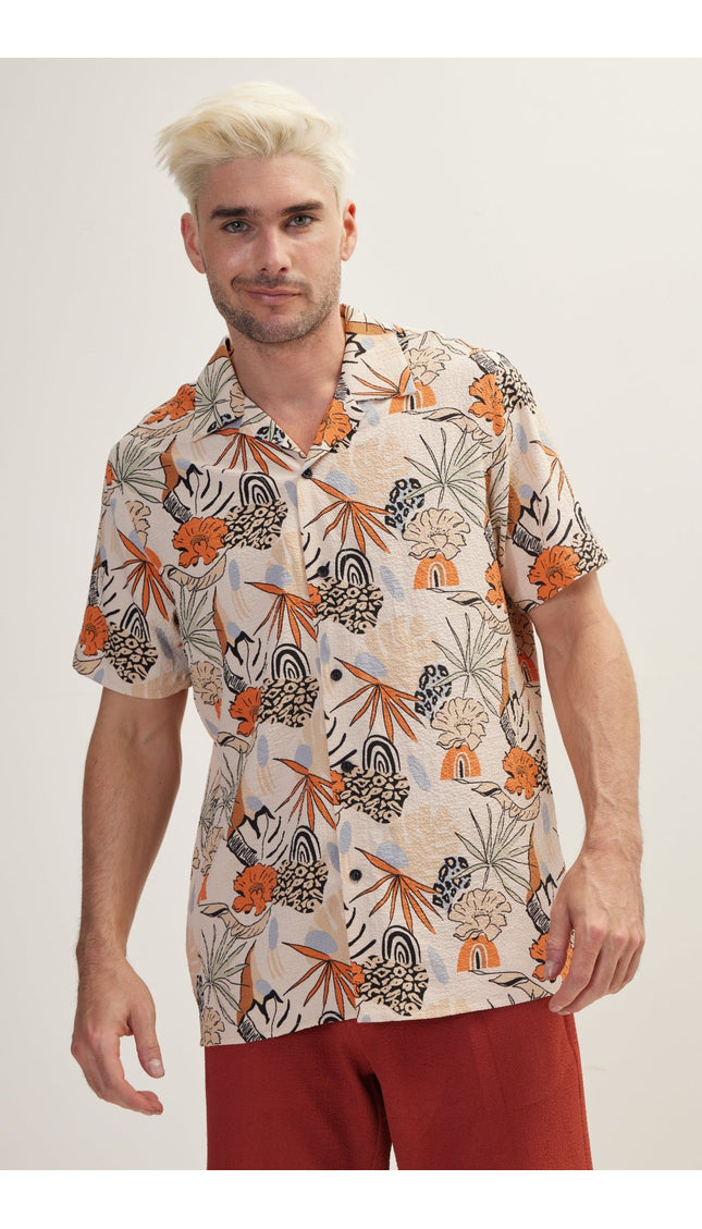 Allover Pattern Camp Collar Shirt - Orange - Ron Tomson