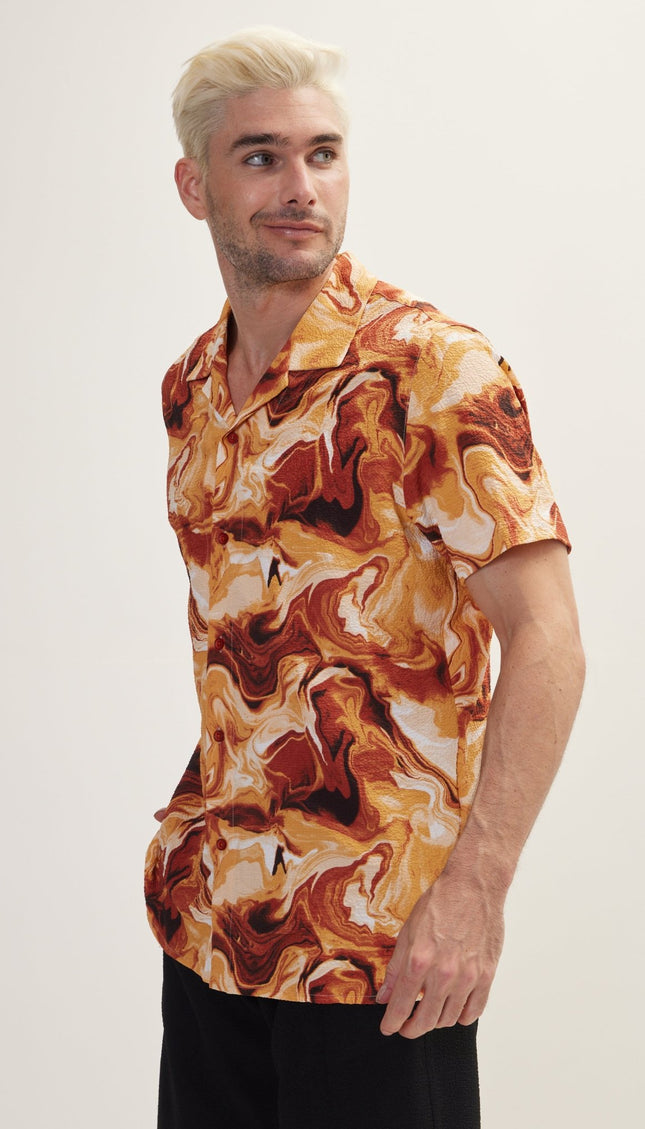Allover Pattern Camp Collar Shirt - Tile - Ron Tomson