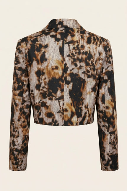 Allover Print Cropped Jacket - Brown - Back
