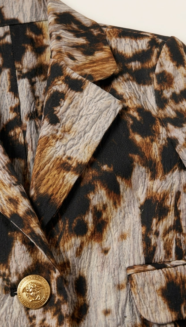 Allover Print Cropped Jacket - Brown - Detail