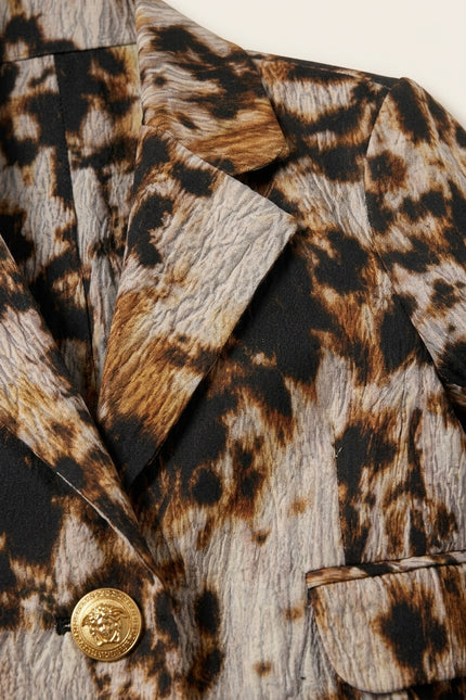 Allover Print Cropped Jacket - Brown - Detail