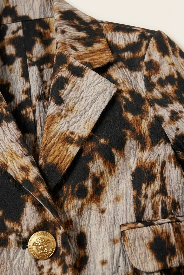 Allover Print Cropped Jacket - Brown - Detail