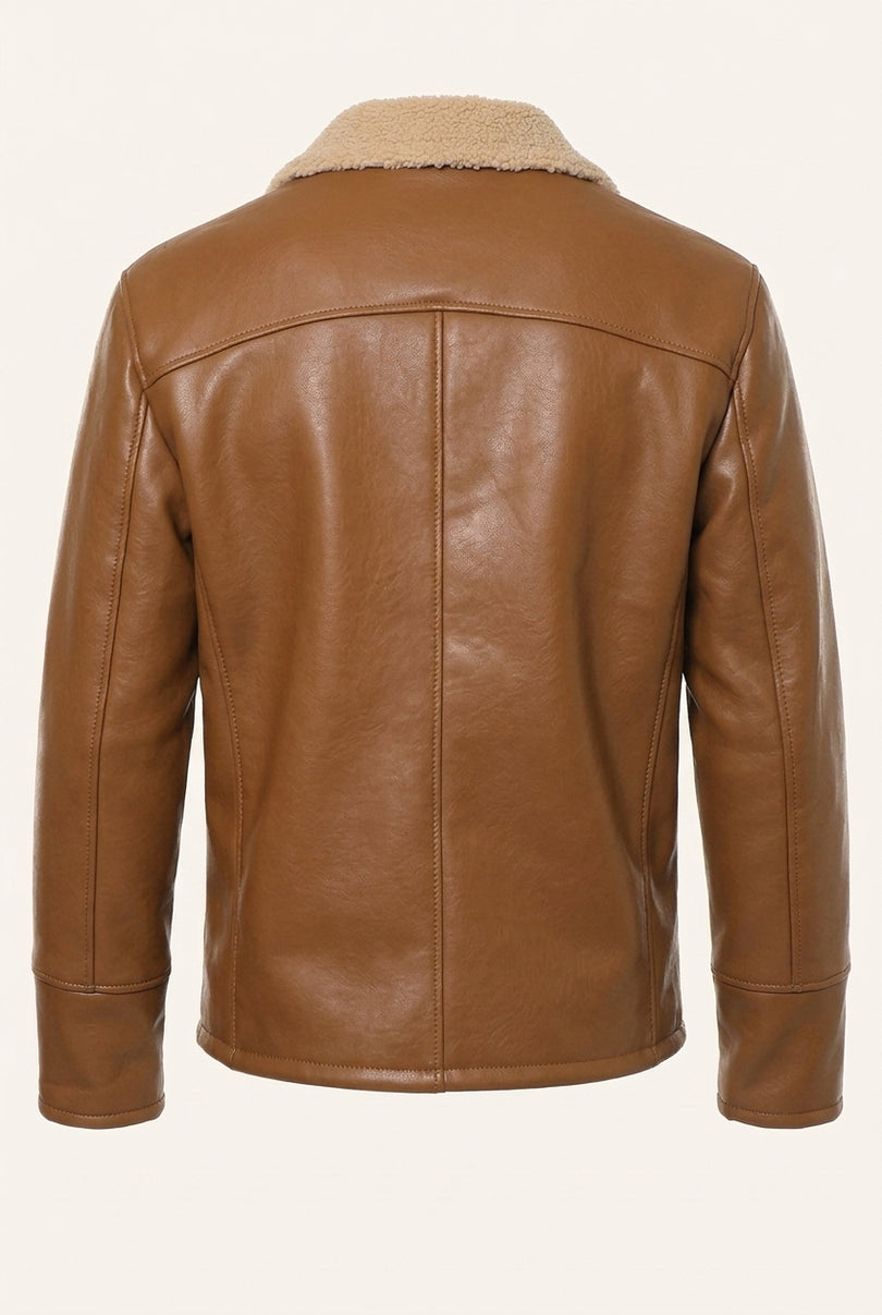 Ankara Faux Shearling Lined Flight Jacket Brown - Back