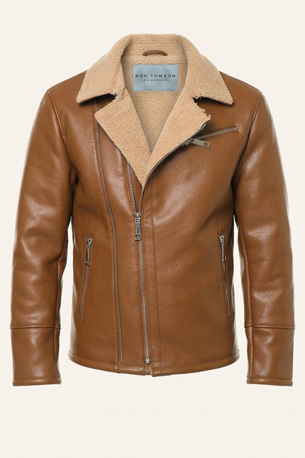 Ankara Faux Shearling Lined Flight Jacket Brown - Front