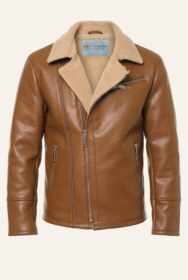 Ankara Faux Shearling Lined Flight Jacket Brown - Front