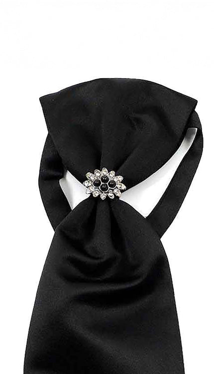 Ascot Tie With Jewel Ring - Black - Ron Tomson