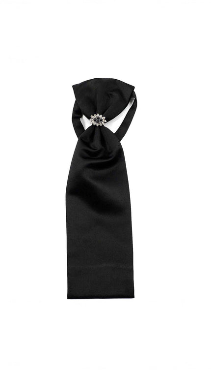 Ascot Tie With Jewel Ring - Black - Ron Tomson