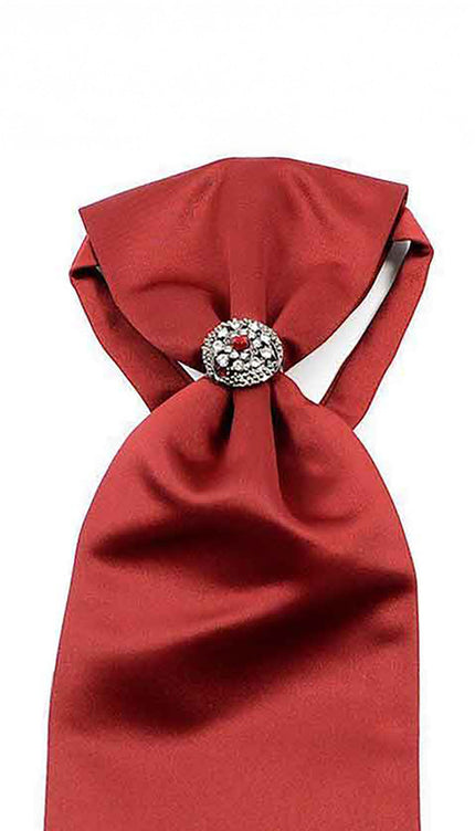 Ascot Tie With Jewel Ring - Maroon - Ron Tomson