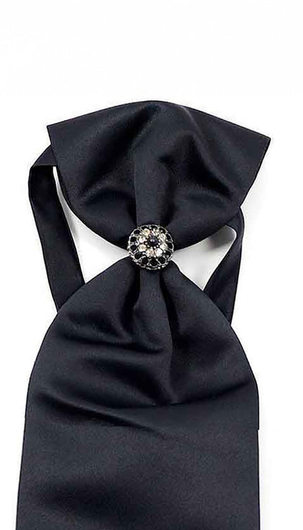 Ascot Tie With Jewel Ring - Navy - Ron Tomson