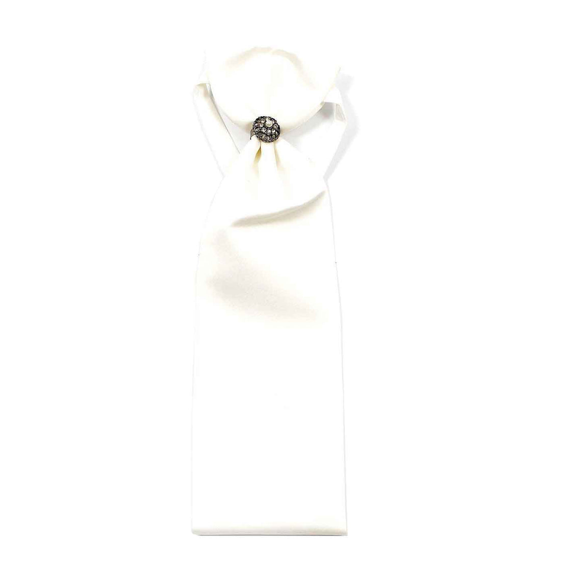 Ascot Tie With Jewel Ring - White