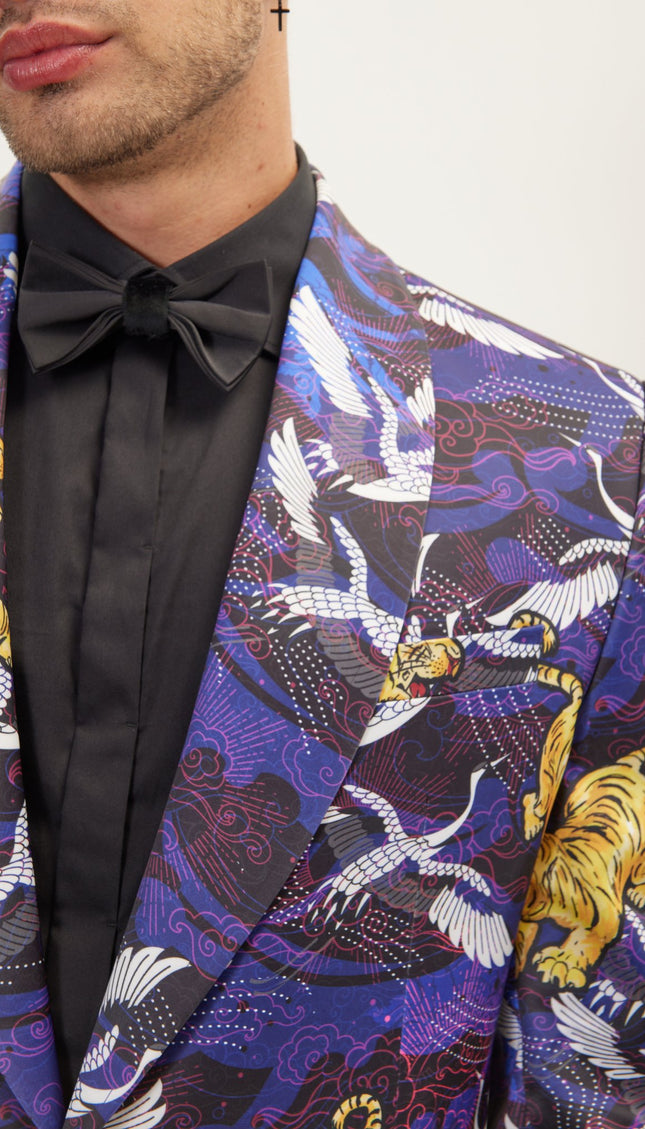 Asian Tiger Shawl Tuxedo Jacket - Purple - Ron Tomson