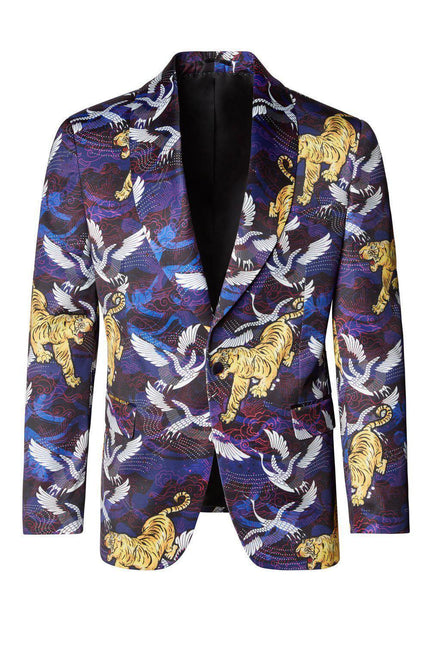 Asian Tiger Shawl Tuxedo Jacket - Purple - Ron Tomson