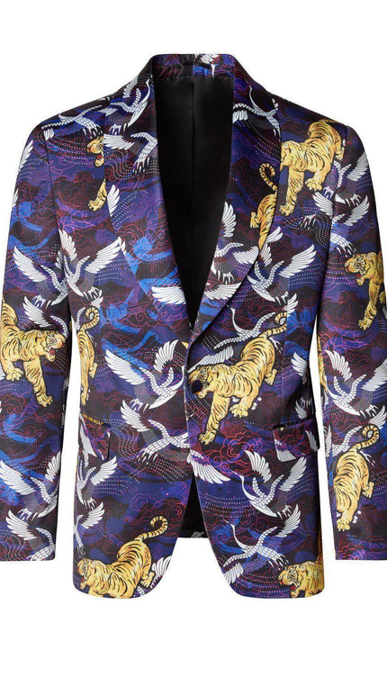 Asian Tiger Shawl Tuxedo Jacket - Purple - Ron Tomson