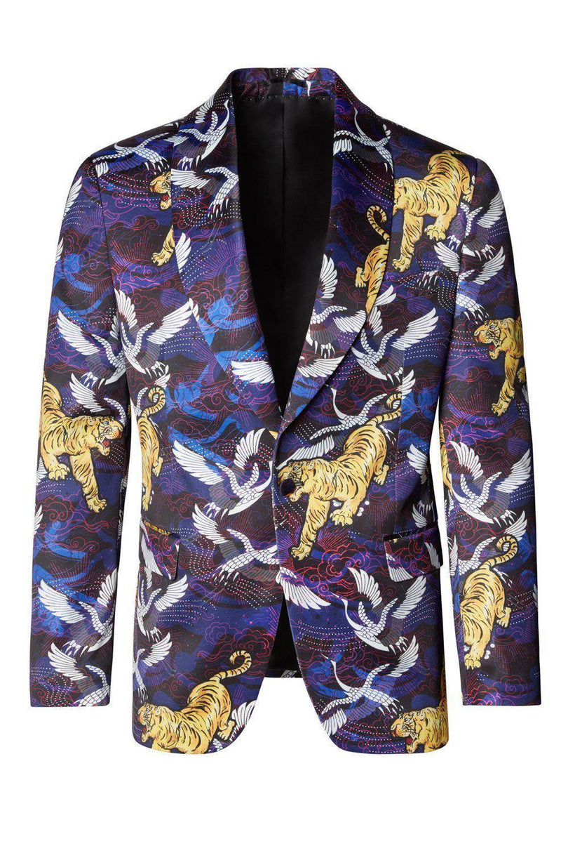 Asian Tiger Shawl Tuxedo Jacket - Purple - Ron Tomson