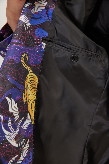 Asian Tiger Shawl Tuxedo Jacket - Purple - Ron Tomson