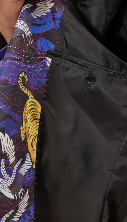 Asian Tiger Shawl Tuxedo Jacket - Purple - Ron Tomson