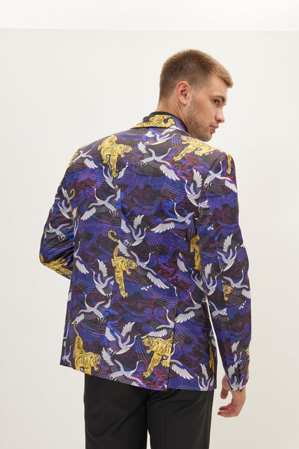 Asian Tiger Shawl Tuxedo Jacket - Purple - Ron Tomson