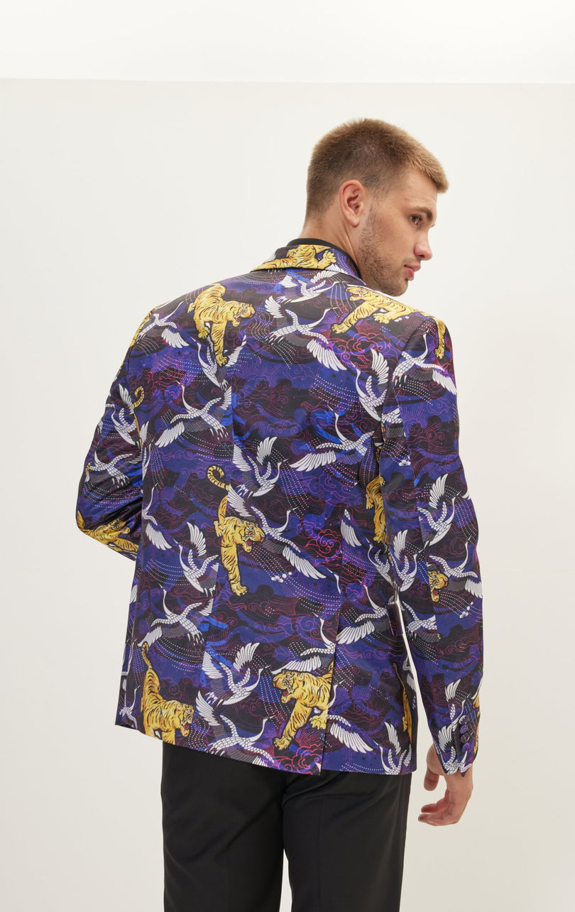 Asian Tiger Shawl Tuxedo Jacket - Purple - Ron Tomson
