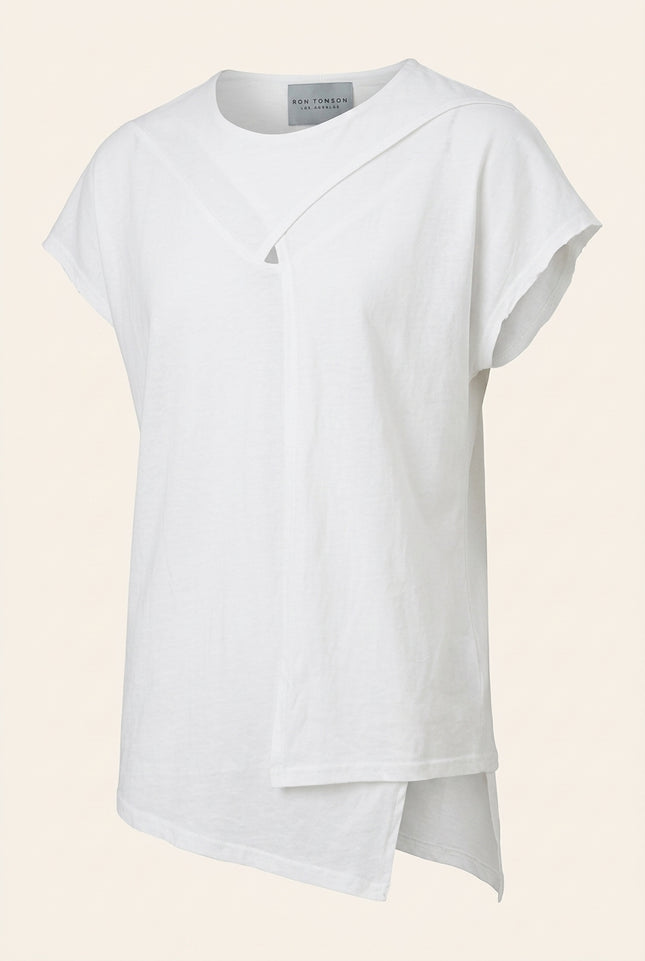 Asymmetric Cotton T-Shirt - White - Front