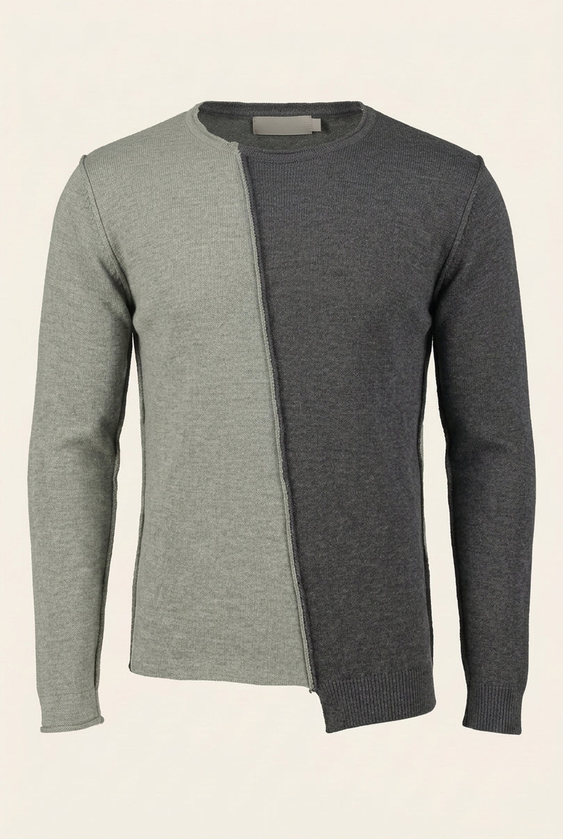 Asymmetric Crew-Neck Knit Sweater - Anthracite - Back