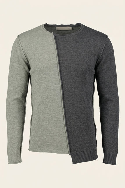 Asymmetric Crew-Neck Knit Sweater - Anthracite - Front