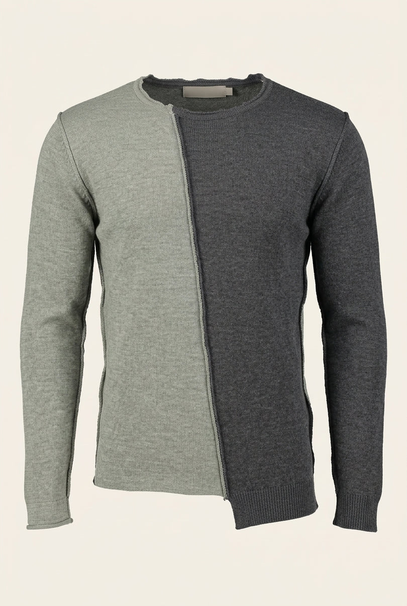 Asymmetric Crew-Neck Knit Sweater - Anthracite - Front