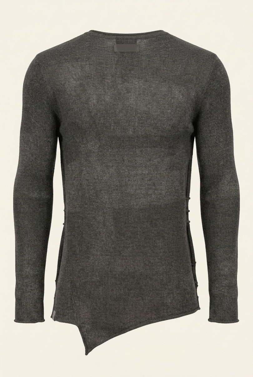 Asymmetric Crew-Neck Sweater - Anthracite - Back