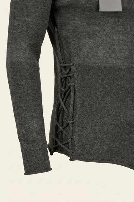 Asymmetric Crew-Neck Sweater - Anthracite - Detail