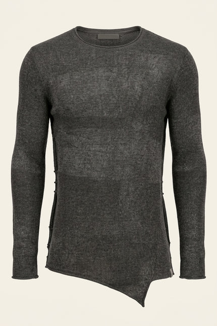 Asymmetric Crew-Neck Sweater - Anthracite - Front