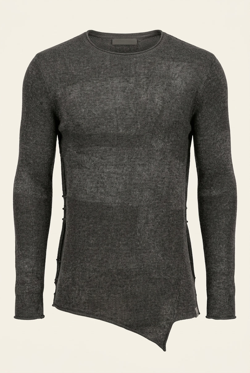 Asymmetric Crew-Neck Sweater - Anthracite - Front