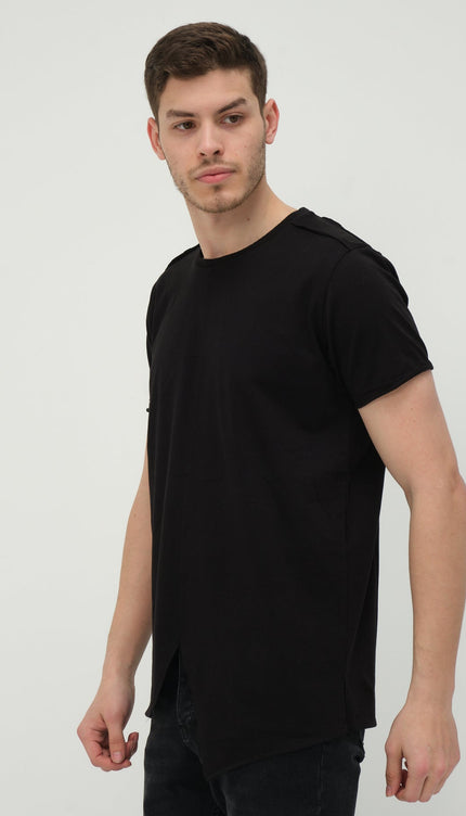 Asymmetric Cut T - Shirt - Black - Ron Tomson