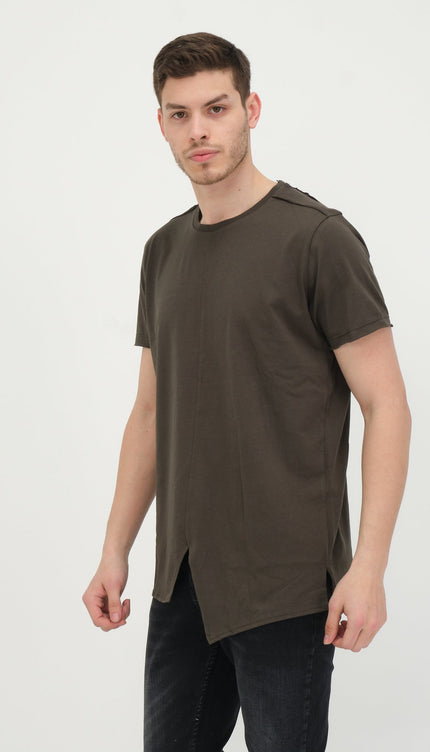 Asymmetric Cut T-Shirt - Khaki - Ron Tomson