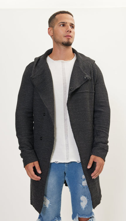 Asymmetric Hooded Long Cardigan - Anthracite - Ron Tomson