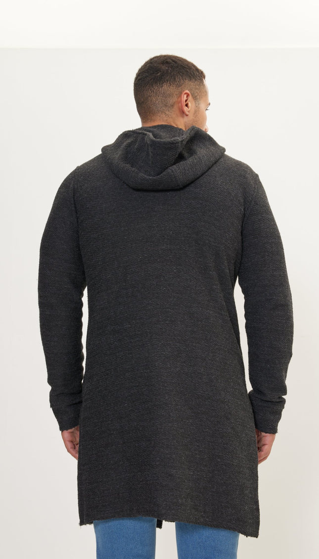 Asymmetric Hooded Long Cardigan - Anthracite - Ron Tomson