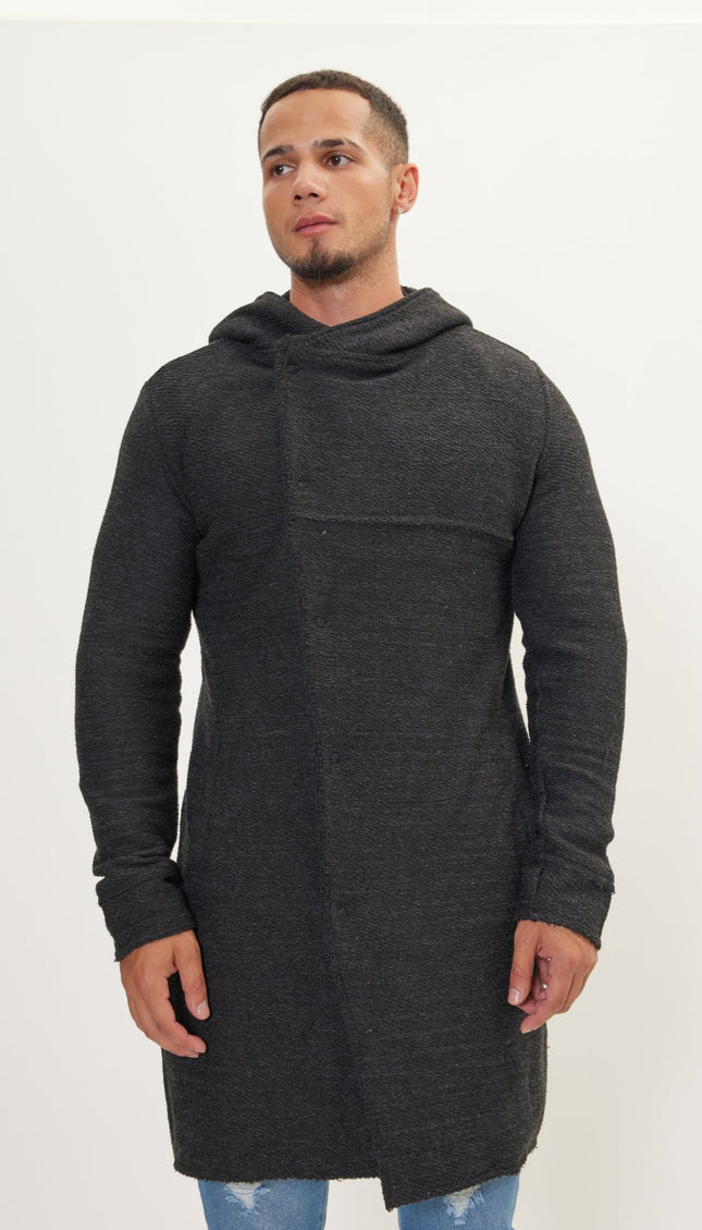 Asymmetric Hooded Long Cardigan - Anthracite - Ron Tomson