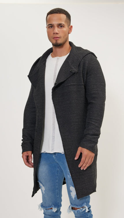 Asymmetric Hooded Long Cardigan - Anthracite - Ron Tomson