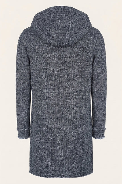 Asymmetric Hooded Long Cardigan - Black White - Back
