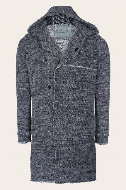 Asymmetric Hooded Long Cardigan - Black White - Front