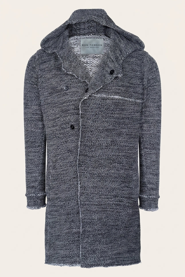 Asymmetric Hooded Long Cardigan - Black White - Front